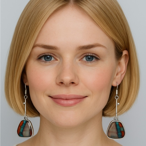 Resin Colorful Silver Dangle Earrings - Picture 1 of 13